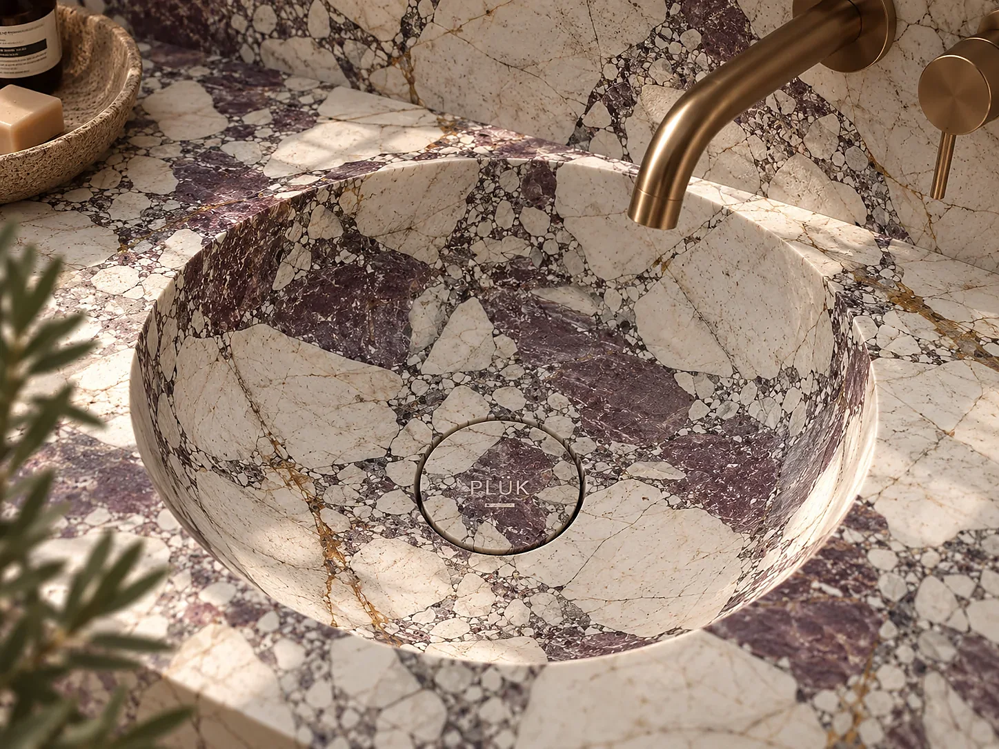 Calacatta Viola basin showing violet veining